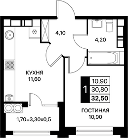 Квартира 32,5 м², 1-комнатная - изображение 1