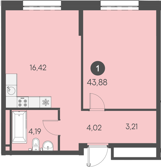 43,9 м², 1-комнатная квартира 7 020 800 ₽ - изображение 1