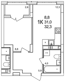 32,1 м², 1-комнатная квартира 5 329 500 ₽ - изображение 3