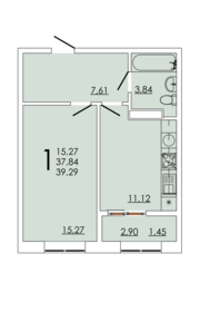 Квартира 39,3 м², 1-комнатная - изображение 1