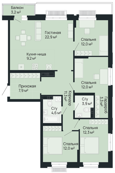 112,4 м², 4-комнатная квартира 24 166 000 ₽ - изображение 40