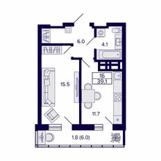 Квартира 39,1 м², 1-комнатная - изображение 2