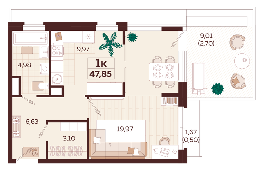 47,9 м², 1-комнатная квартира 24 600 000 ₽ - изображение 1