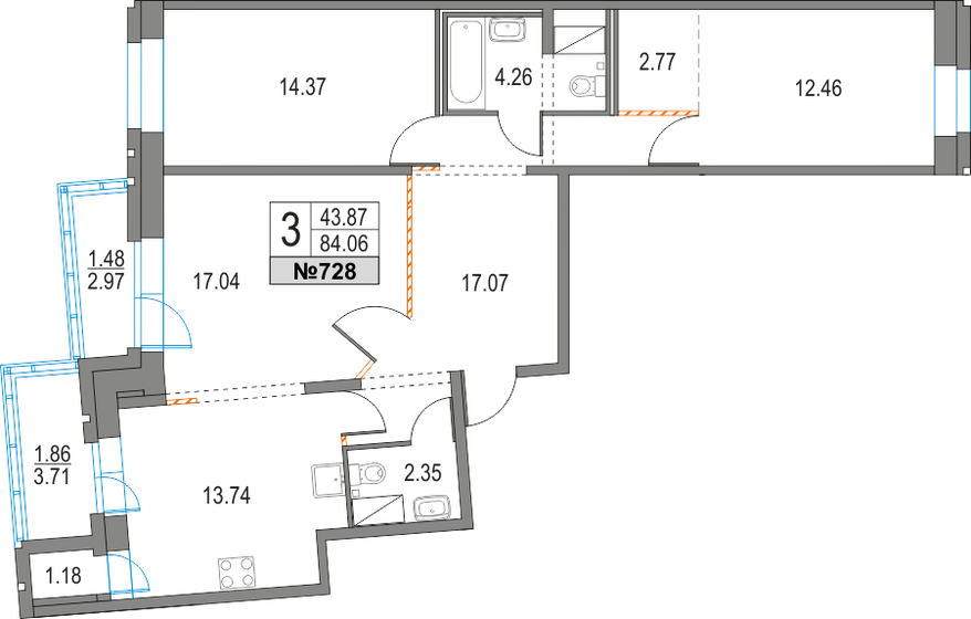 84,1 м², 3-комнатная квартира 18 748 376 ₽ - изображение 1