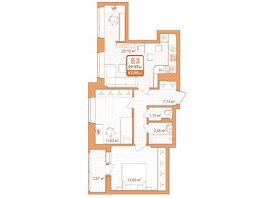 Квартира 60,4 м², 2-комнатная - изображение 1