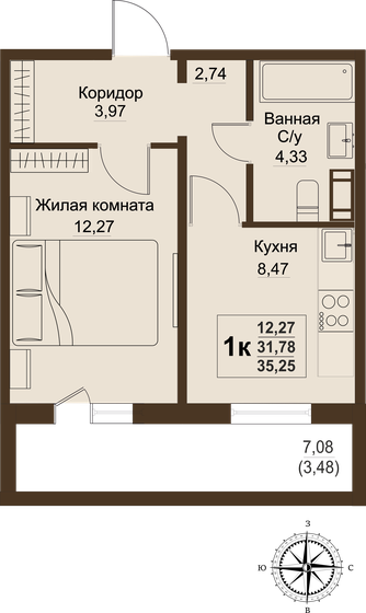 31,8 м², 1-комнатная квартира 3 479 910 ₽ - изображение 1