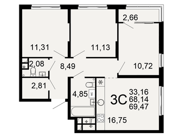 Квартира 69,5 м², 3-комнатная - изображение 1