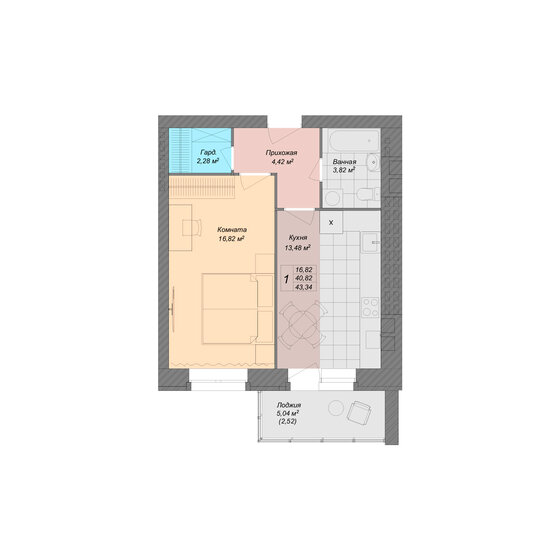 43,3 м², 1-комнатная квартира 5 070 780 ₽ - изображение 1