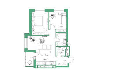 Квартира 60,8 м², 2-комнатная - изображение 1