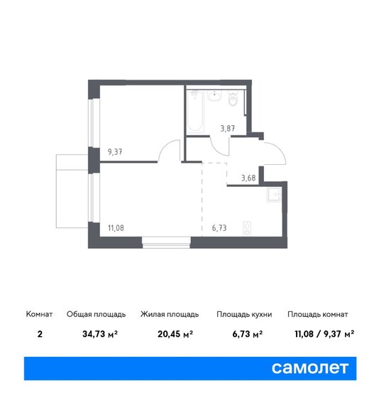 34,7 м², 1-комнатная квартира 6 945 282 ₽ - изображение 1