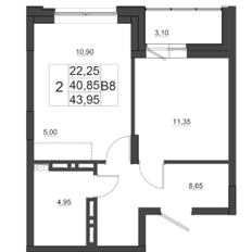 Квартира 43,9 м², 2-комнатная - изображение 2