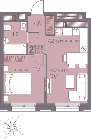 38 м², 2-комнатная квартира 5 301 000 ₽ - изображение 11