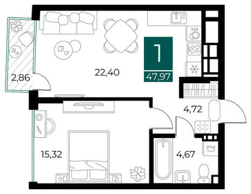 45,4 м², 1-комнатная квартира 8 620 300 ₽ - изображение 17