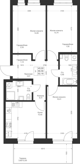 90,5 м², 3-комнатная квартира 14 751 500 ₽ - изображение 47
