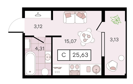 Квартира 25,6 м², студия - изображение 1