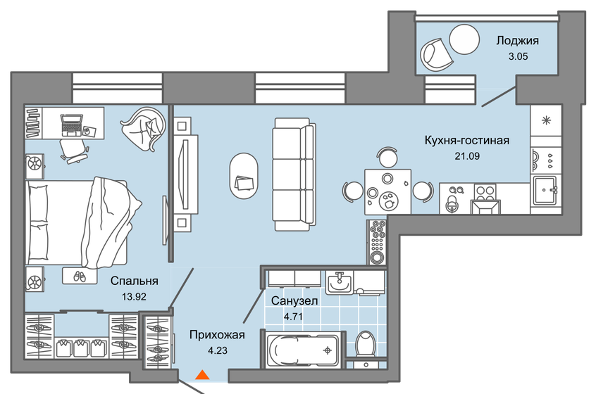 45 м², 2-комнатная квартира 5 451 853 ₽ - изображение 23