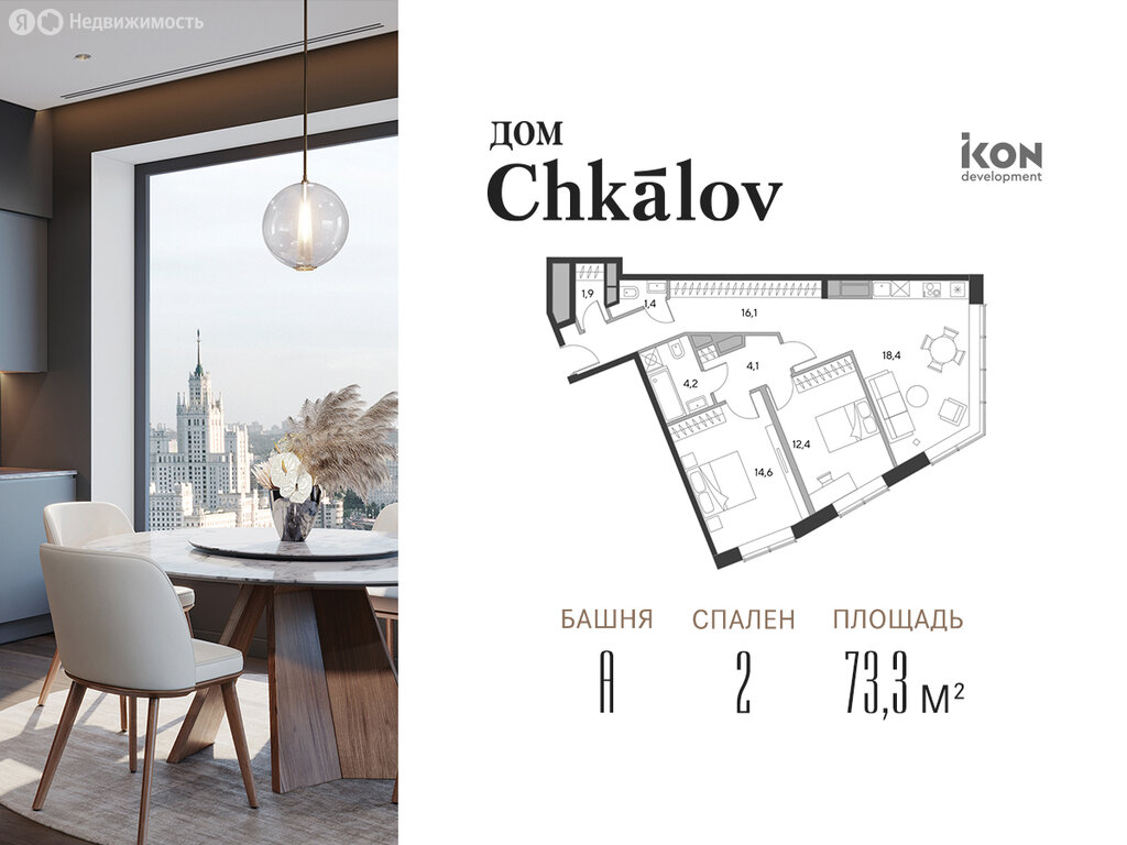 Варианты планировок ЖК «Дом Chkalov» - планировка 3