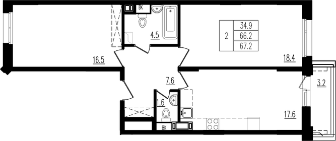 61,4 м², 2-комнатная квартира 10 100 000 ₽ - изображение 48
