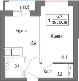 Квартира 34,8 м², 1-комнатная - изображение 1