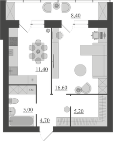 Квартира 51,3 м², 1-комнатная - изображение 1