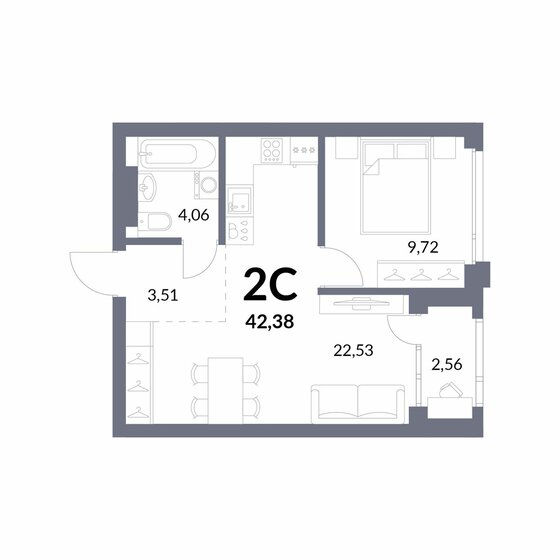 41,1 м², 2-комнатная квартира 9 800 000 ₽ - изображение 1