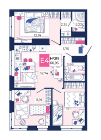 67,8 м², 3-комнатная квартира 7 593 600 ₽ - изображение 24