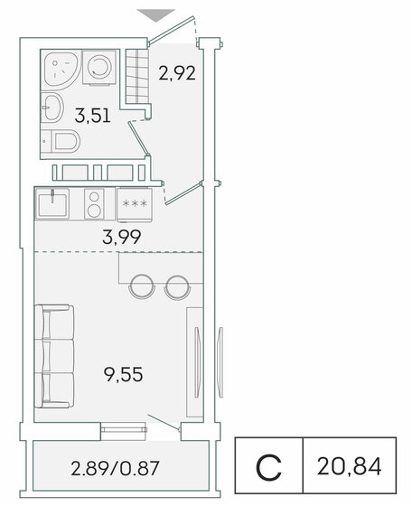 20,8 м², квартира-студия 3 592 636 ₽ - изображение 1