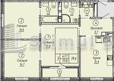 Квартира 79,7 м², 3-комнатная - изображение 1