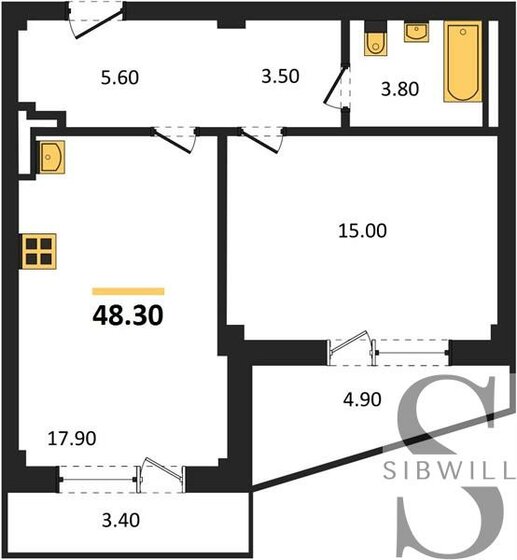 48,3 м², 1-комнатная квартира 4 298 700 ₽ - изображение 1