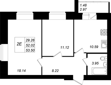 Квартира 53,5 м², 2-комнатная - изображение 1