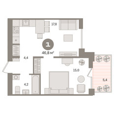 Квартира 46,8 м², 1-комнатная - изображение 3