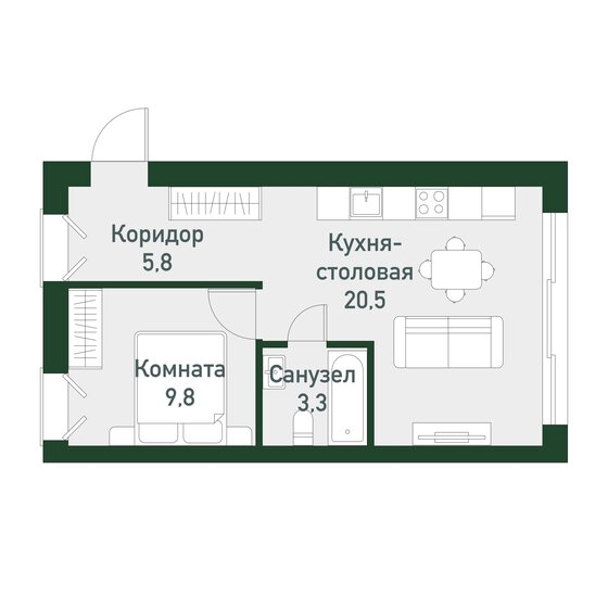 39,2 м², 1-комнатная квартира 4 743 200 ₽ - изображение 1