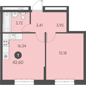 Квартира 42,6 м², 1-комнатная - изображение 1