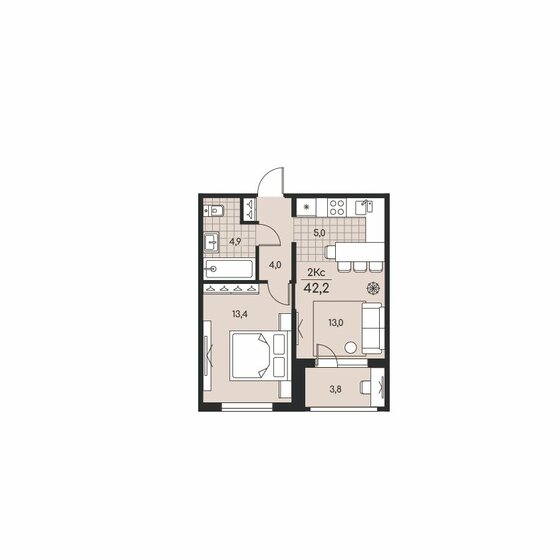 42,2 м², 2-комнатная квартира 3 817 000 ₽ - изображение 1