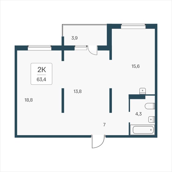 63,4 м², 2-комнатная квартира 5 850 000 ₽ - изображение 1