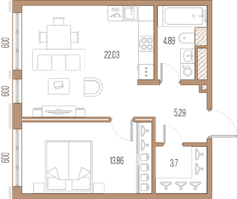 Квартира 49,8 м², 1-комнатная - изображение 1