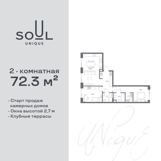 72,3 м², 2-комнатная квартира 36 121 080 ₽ - изображение 1