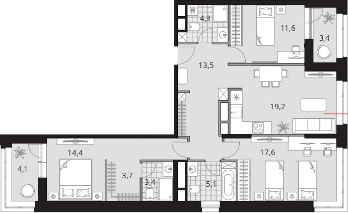 96,6 м², 4-комнатная квартира 35 247 000 ₽ - изображение 1