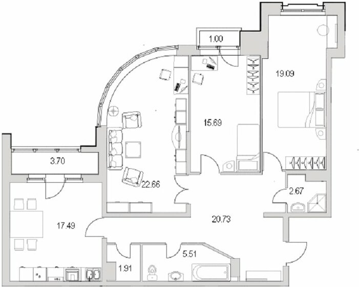 109,6 м², 3-комнатная квартира 33 860 000 ₽ - изображение 1