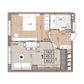 Квартира 43,3 м², 1-комнатная - изображение 1