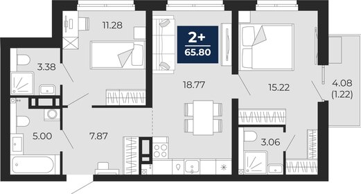 Квартира 65,8 м², 2-комнатная - изображение 1