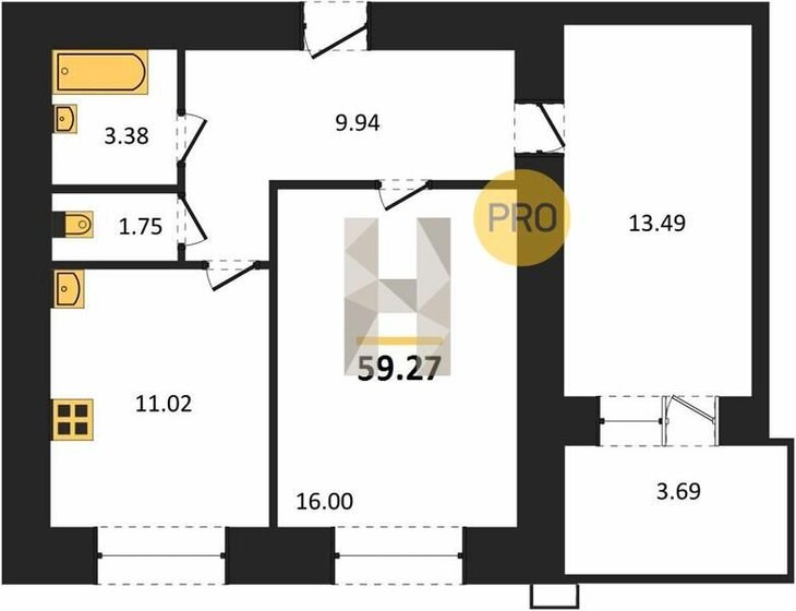 59,3 м², 2-комнатная квартира 4 741 600 ₽ - изображение 28