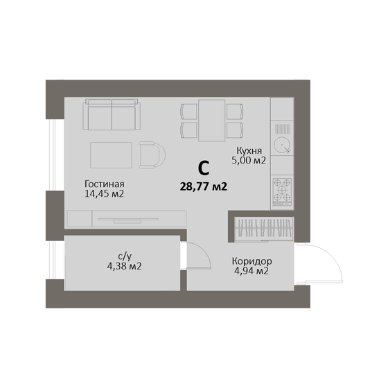 28,8 м², 1-комнатная квартира 4 315 500 ₽ - изображение 1