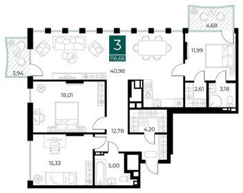 Квартира 116,7 м², 3-комнатная - изображение 1