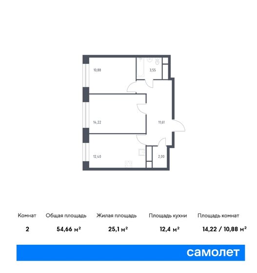 54,7 м², 2-комнатная квартира 9 045 507 ₽ - изображение 16