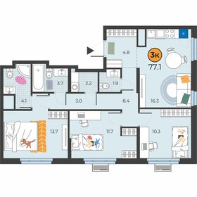 Квартира 77,1 м², 3-комнатная - изображение 1