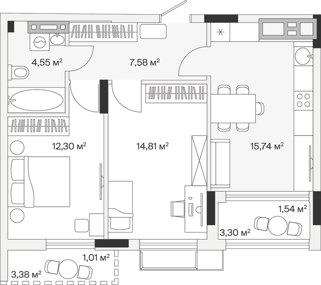 58,2 м², 2-комнатная квартира 11 048 500 ₽ - изображение 109