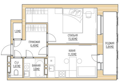 34,7 м², 1-комнатная квартира 6 523 600 ₽ - изображение 27