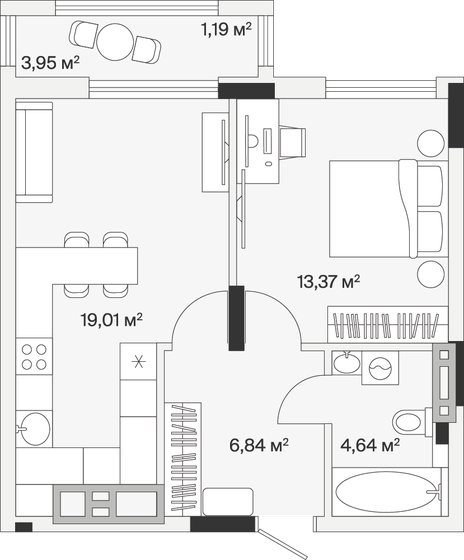 45,1 м², 1-комнатная квартира 6 532 250 ₽ - изображение 15