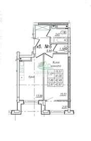 Квартира 44 м², 1-комнатная - изображение 1